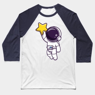 Astronaut Floating And Holding Star Cartoon Baseball T-Shirt
